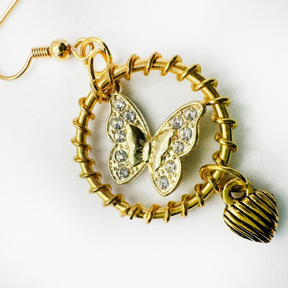 NEW - Handmade - Rhinestone Butterfly - Dangle Earrings